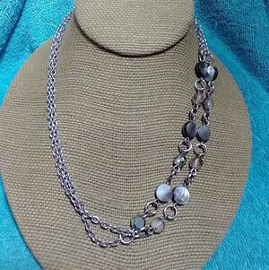 Elegant Silvertone Multi-Strand Necklace shell and aurora beads vintage